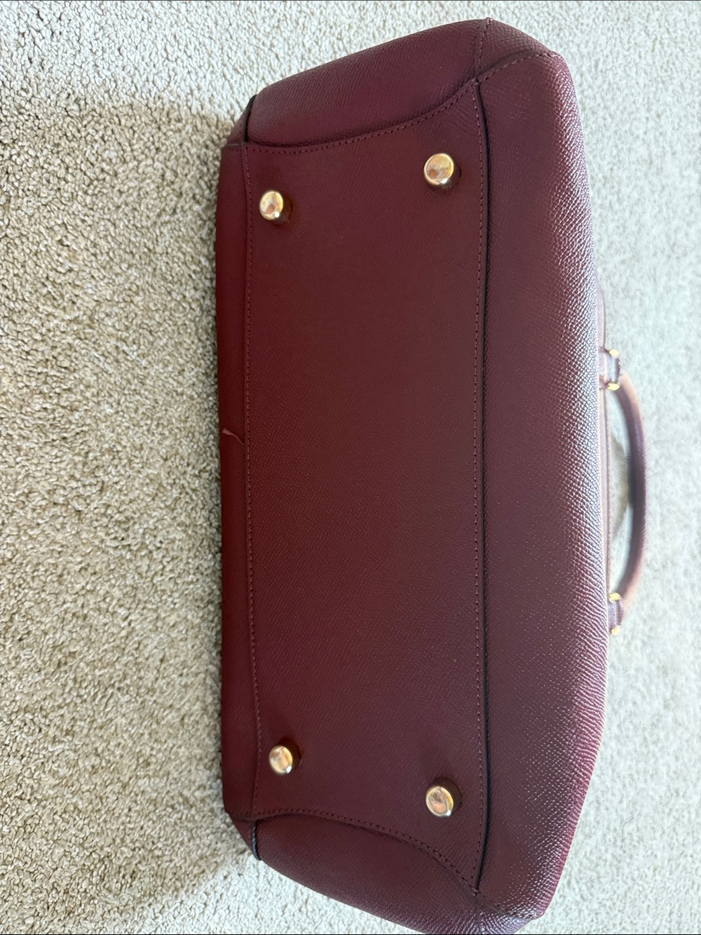 Coach Maroon Leather Double-Handle Satchel with Gold Hardware - Picture 4 of 6